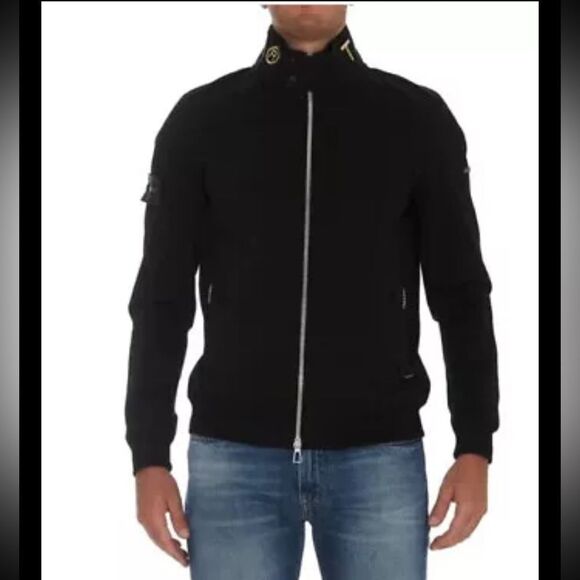 NWT TRENCH LONDON The Bond Harrington Jacket Black w/ Blue&Red Collar Mens LRG - Picture 1 of 16